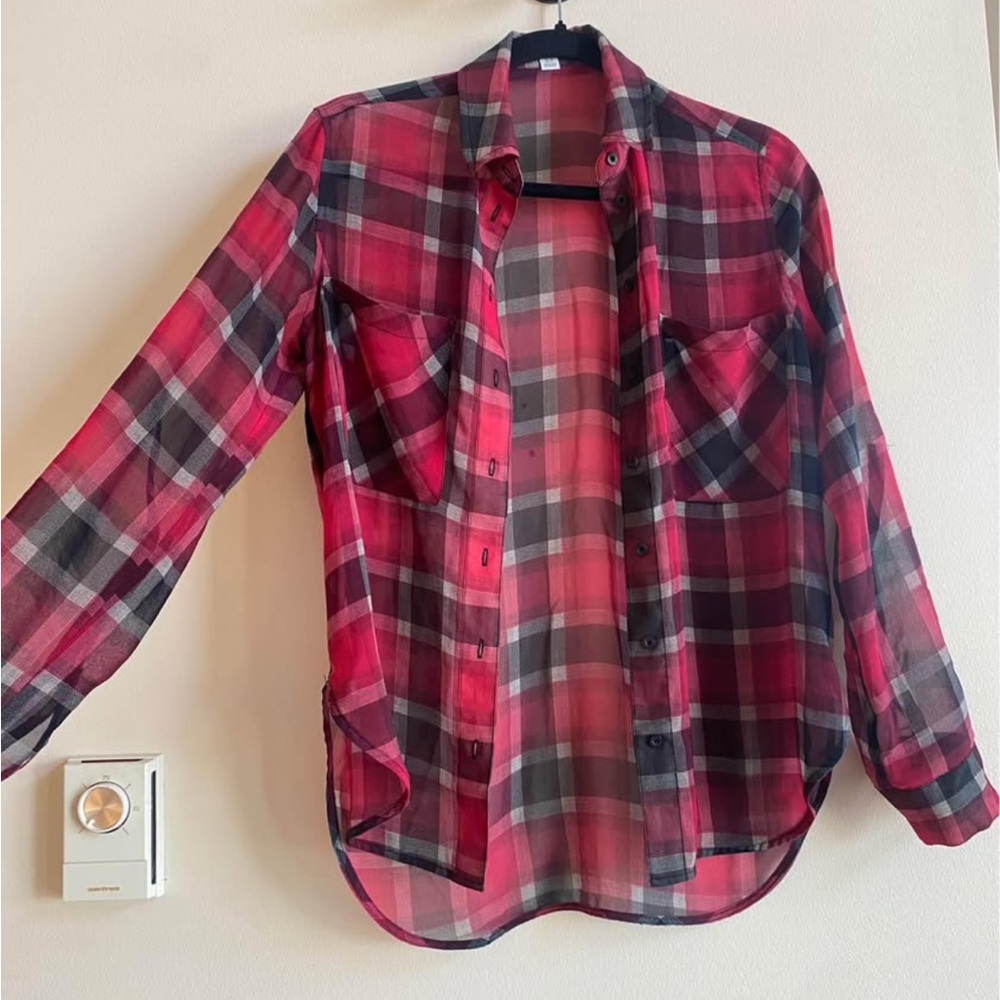 (FWP above $20) Garage Sheer Red Plaid Button-Up Shirt/Flannel size xs